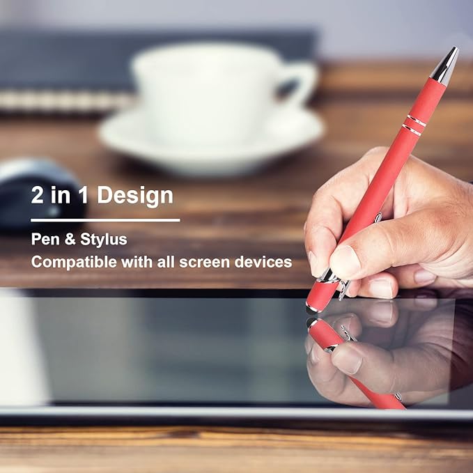 Ballpoint Pen with Stylus Tip, Soft Touch Click Metal Pen, 1.0mm Medium Point, Black Ink, 12 Count(Peach)-DeskLoop Office