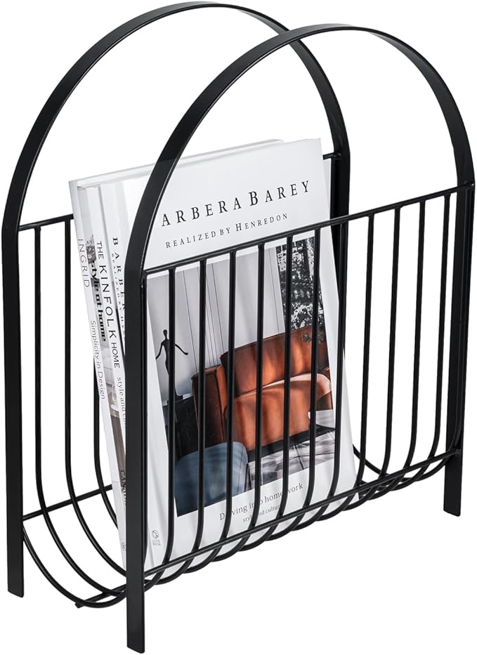 MyGift Deluxe Mid Century Metal Wire Magazine Rack in Matte Black Finish by MyGiftHome