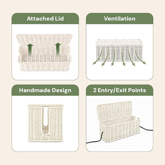 Cable Management Box, Handmade Rattan Cable Organizer - Image 6