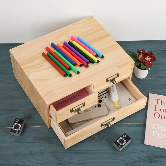 Wooden Storage Box Apothecary Drawers Vintage Wooden Box Wood Desktop Organizer - Image 4
