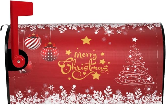 Merry Christmas Mailbox Cover, Winter Tree Snowflake Xmas Magnetic Mailbox by Yomane