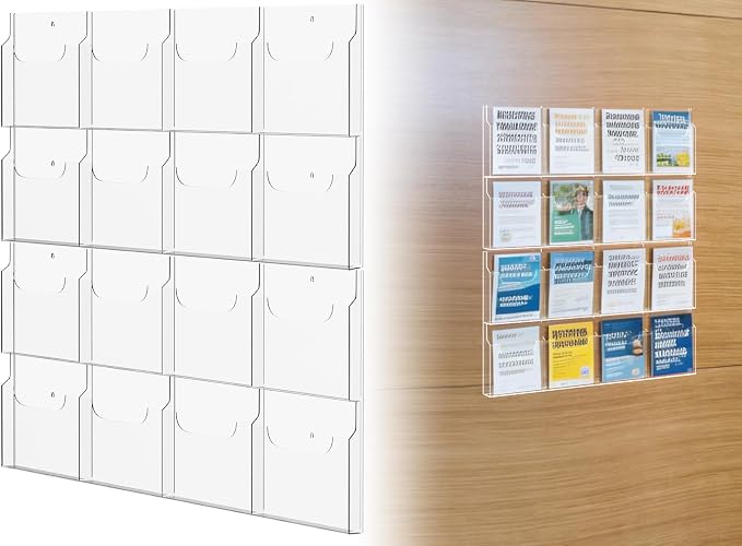 Acrylic Brochure Pamphlet Holder, 16 Magazine Holders, Trifold Flyer Rack by Nalwort