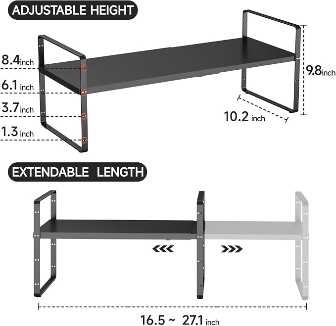 jkxoo 16.5-27’’L Expandable Kitchen Shelf Organizer, Stackable Shelves Organizer - Image 2