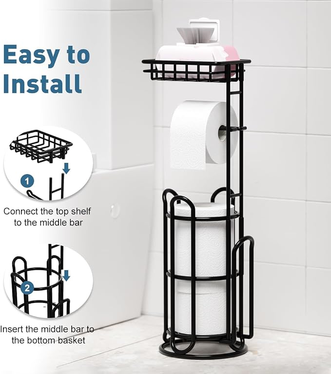 Toilet Paper Holder Stand with Shelf Tissue Holders - Image 6