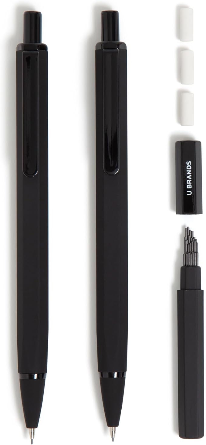 U Brands Cambria Mechanical Pencils, Midnight Black, Soft Touch, Medium Point by UBrands