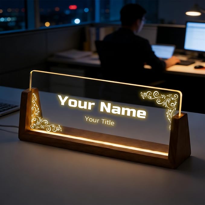 Custom Desk Name Plate, Light Up Acrylic Office Sign, Personalized Gift by PersonalizedGifts