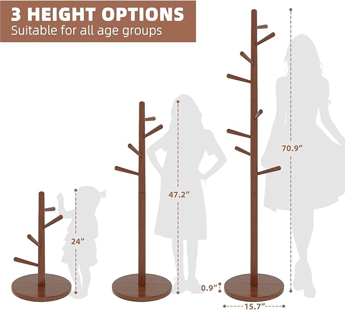 Uniclinens Coat Rack Freestanding Solid Wood Coat Tree Standing with 8 Hooks, Coat Rack Stand Creative Tree Branch-Look (Walnut)-DeskLoop Office