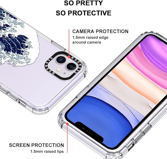 MOSNOVO Case for iPhone 11, [Buffertech 6.6ft Military-Grade Drop Protection] [Anti Peel Off Tech] Clear TPU Bumper Phone Case Cover Design - Great Wave-DeskLoop Office