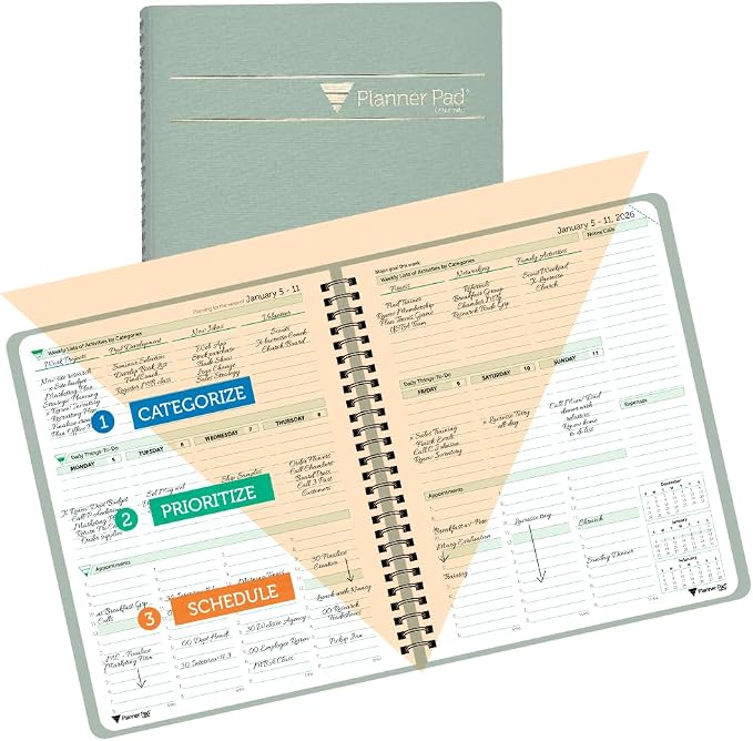 Planner Pad Spiral Bound January-December 2026/ Calendar Year 6 3/4" x 8 1/2" by PlannerPad