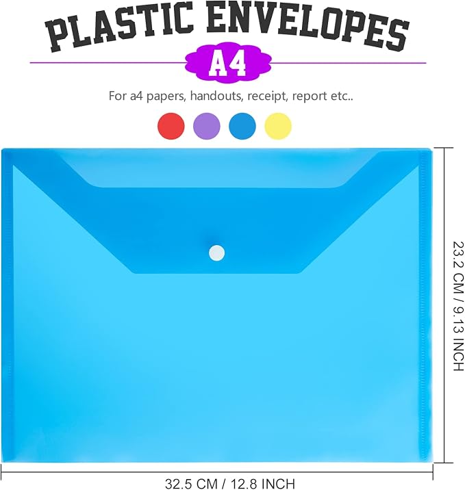 LEOBRO Plastic File Folders for Documents, A4 Size Plastic Envelopes - Image 2