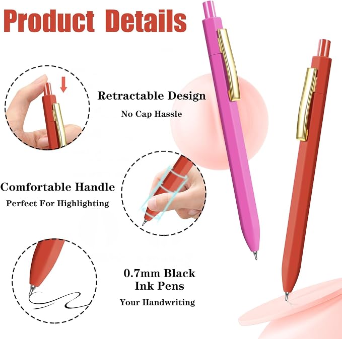 Piochoo Ballpoint Pens, 0.7mm Medium Point Pen Quick Dry, Smooth Writing Pen - Image 2
