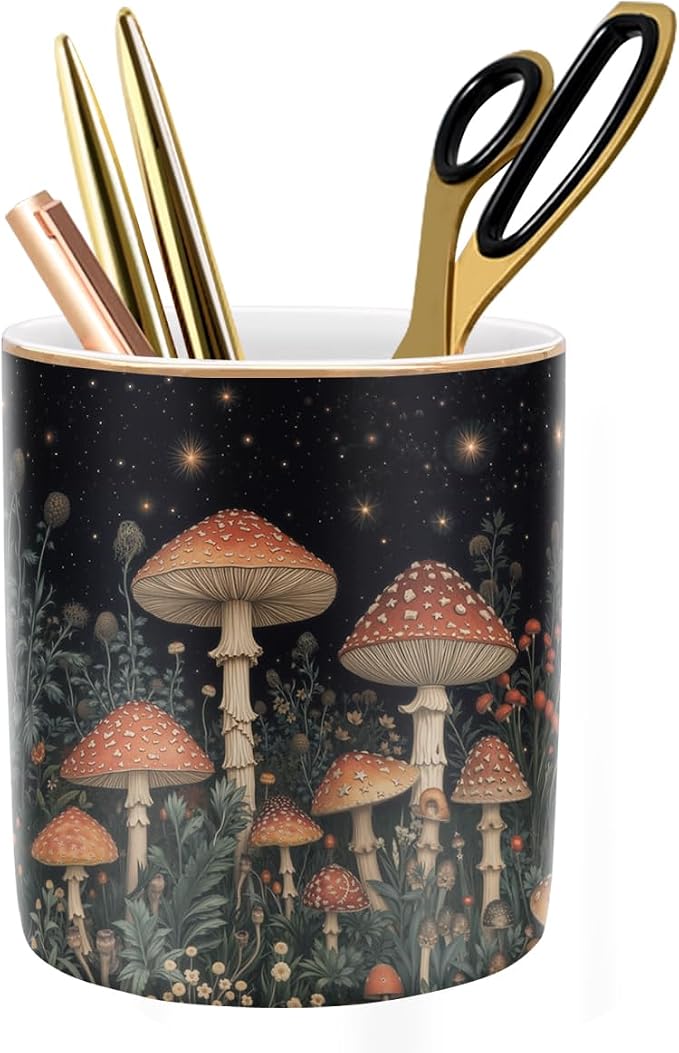 Cute Pen Pencil Holder for Desk, Durable Ceramic Organizer Decor for Room by WAVEYU