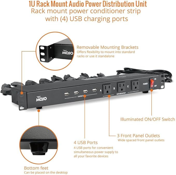Tecmojo 1U Rack Mount 19 Outlet PDU Power Distribution Unit Power Strip Circuit Breaker fits 19-inch AV/Network/Server Cabinet/Closet/Enclosure-DeskLoop Office