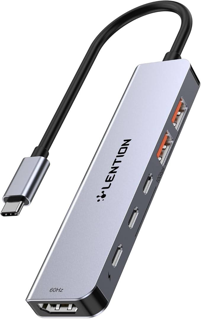LENTION USB C Hub with 4K@60Hz HDMI, 2 USB C and 2 USB 3.2 Gen2 Transfer Data in 10Gbps Max, 100W Charging, for MacBook Pro M4, Mac Air, iPhone 15, Windows, More, Stable Driver Adapter (CE37 Gray)-DeskLoop Office