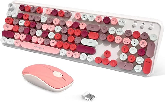 FOPETT 2.4GHz Wireless Keyboard and Mouse Set with Switch Button - Full-Size Keyboard - Compatible for Windows/Laptop/PC/Notebook/Smart TV and More - White Colorful-DeskLoop Office