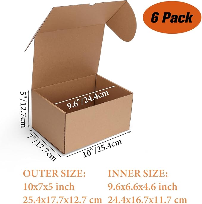 PHAREGE 10x7x5 inch Shipping Boxes 6 Pack Brown, Tab Lock Tuck Top Mailer Boxes - Image 2
