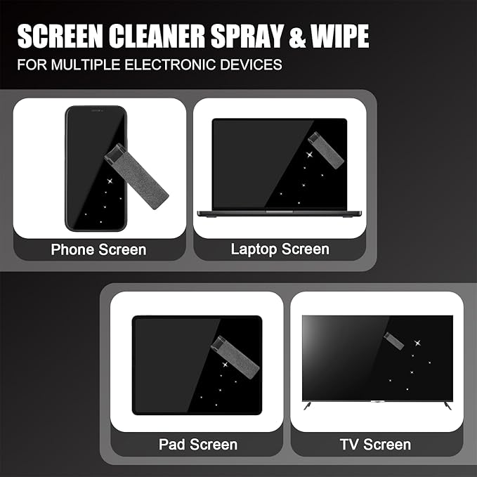 walrfid 2 Pack Car Screen Cleaner, Computer Screen Cleaner Spray and Wipe, Laptop Cleaning Mist Kit for Electronic iPad, iPhone, Phone, MacBook, TV, Monitor Display, with Graffiti Case, Grey Pink-DeskLoop Office