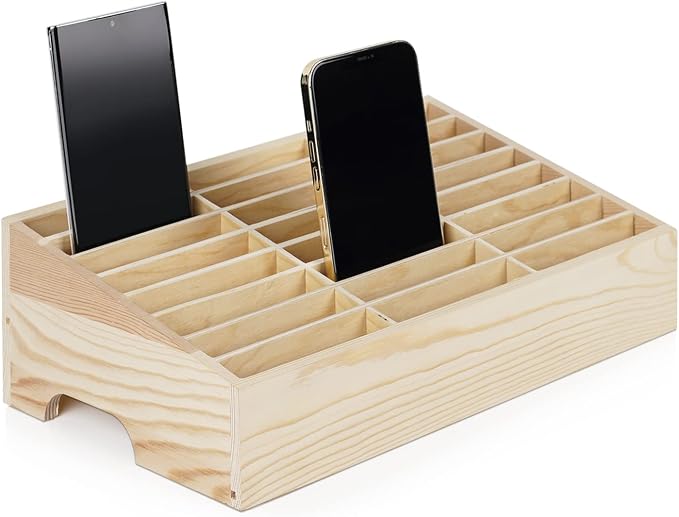 Wooden 24-Grid Cell Phones Storage Box Desktop Mobile Phone Holder Organizer by Lzttyee