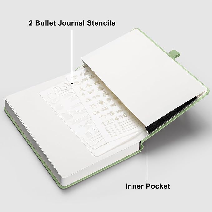 RETTACY Blank Journal Notebook, 192 Pages, A5 Medium Size (5.7'' x 8.3''), Leather Hardcover, 100 GSM Thick Paper, for Sketching, Drawing, Painting (Light Green)-DeskLoop Office