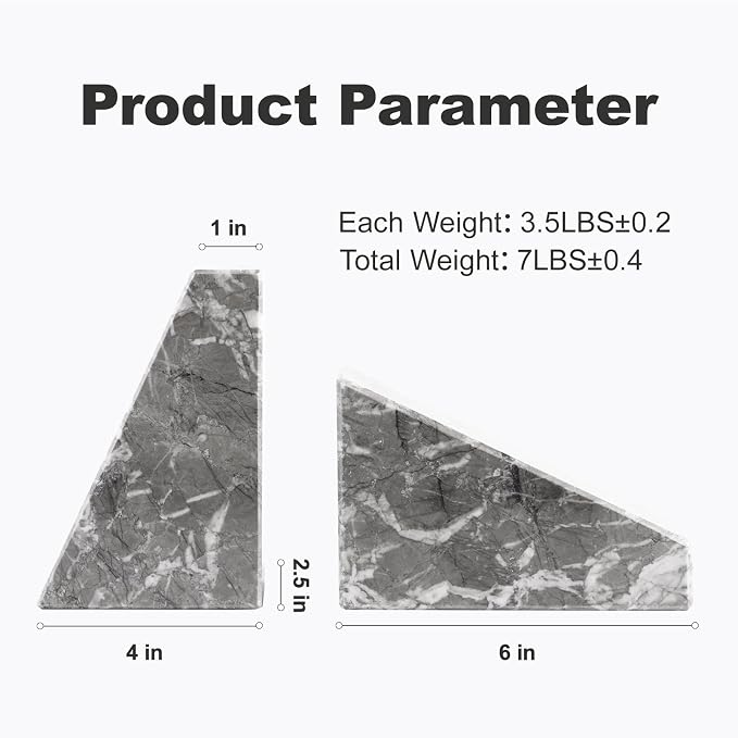 Marble Bookends for Heavy Books, Decorative Bookends for Shelves, Durable and - Image 5