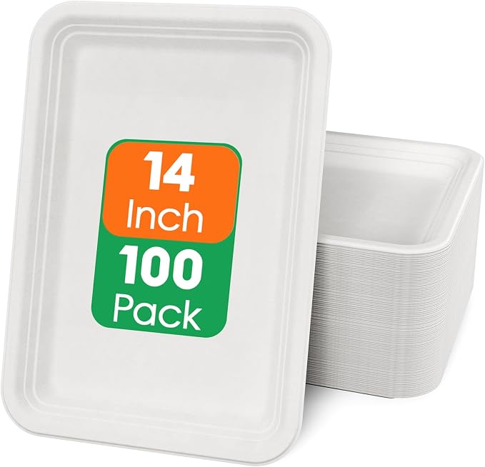 ECOLipak 100 Pack 14 Inch Disposable Food Crawfish Trays, Compostable Large by ECOLipak