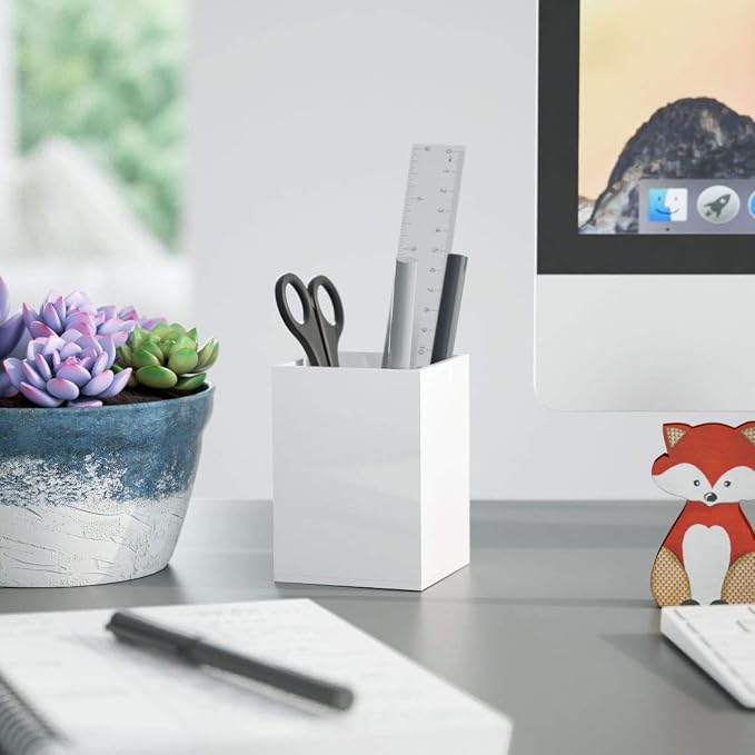 NIUBEE White Acrylic Pen Holder 2 Pack, Desktop Pencil Cup Stationery Organizer - Image 6