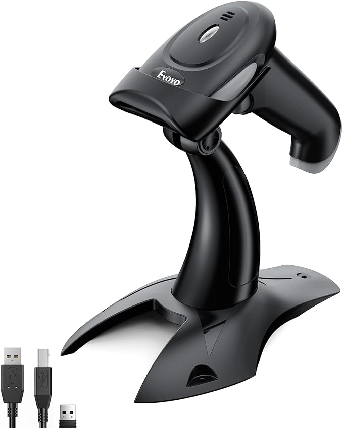 Eyoyo 2D 1D Wireless Barcode Scanner with Stand, 3-in-1 Barcode Reader 2.4G Wireless & Bluetooth & Wired USB Connection, Handheld QR Code Scanner for iPhone, Mac, Android, Store, Warehouse, Library-DeskLoop Office