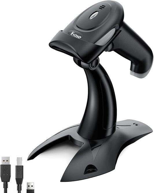 Eyoyo 2D 1D Wireless Barcode Scanner with Stand, 3-in-1 Barcode Reader 2.4G Wireless & Bluetooth & Wired USB Connection, Handheld QR Code Scanner for iPhone, Mac, Android, Store, Warehouse, Library-DeskLoop Office
