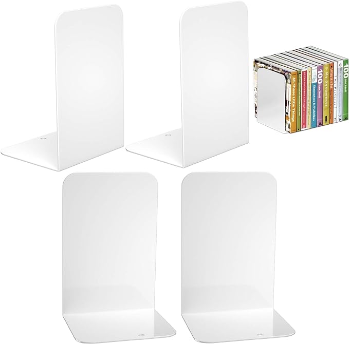 VFINE White Bookends 2 Pair, Metal Shelf Book Ends, Bookends by VFINE