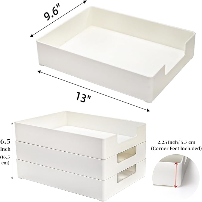 Eorbow 3 Pack Letter Tray, Plastic Stackable A4 Paper Trays, Rectangular Desk - Image 2