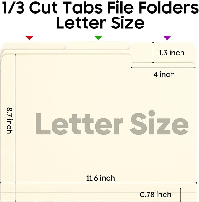 File Folders, 21 Pack Manilla Folders 8.5x11, 1/3 Cut Tabs Manila Folders - Image 3