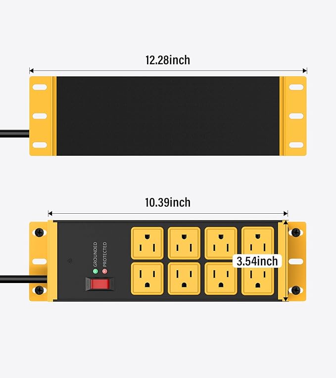 HHSOET 2 Pack Heavy Duty Power Strip 8 Outlets, Metal Wall Mount Outlet Strip 4800J Surge Protector, Garage Shop Under Desk Mountable 10FT Extension Cord Plug.-DeskLoop Office