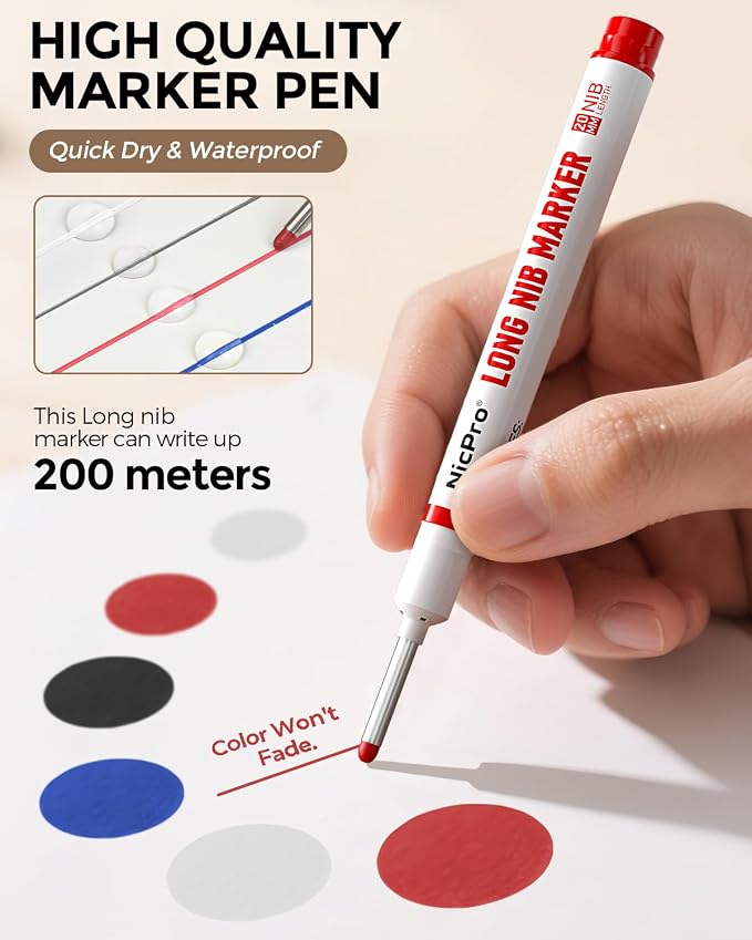 Nicpro 8 PCS Long Nib Marker Pens, 20mm Deep Hole Marker, Quick Dry & - Image 4
