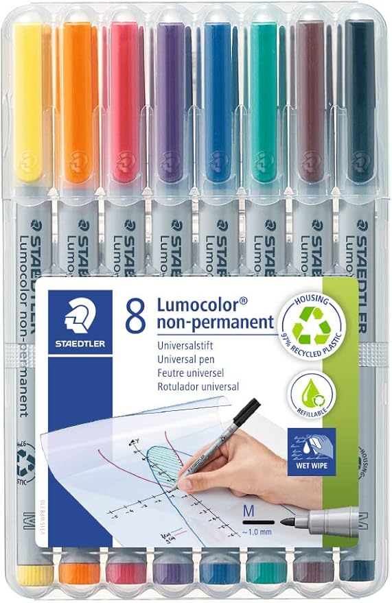 Staedtler Lumograph Non-Permanent Wet Erase Marker Pens, Medium Tip Refillable by Staedtler