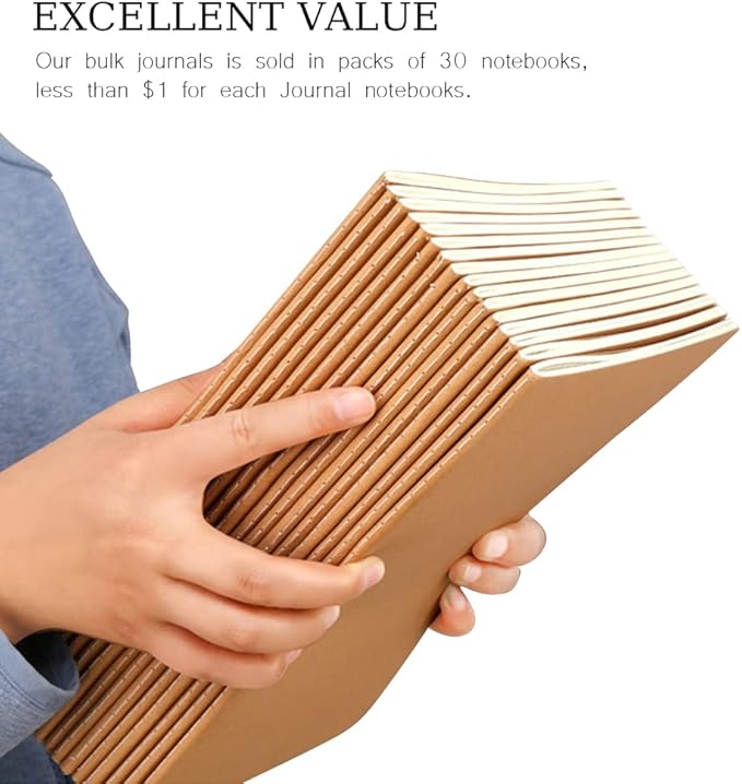 30 Pack Journal Notebook, Kraft Cover Lined Paper Journal for Traveler, Notes, Memo - Bulk Journals Sewn Brown Notebook, 80 Pages, 8.3'' x 5.5''-DeskLoop Office