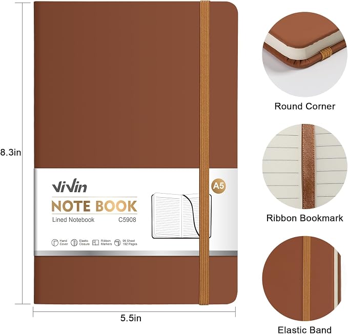ViVin Lined Journal Notebooks, 3 Pack, 192 Pages, Medium 5.5 x 8.3 inch - Image 2