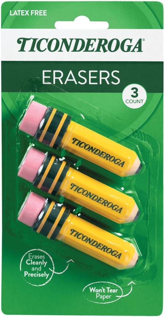 Ticonderoga Pencil Shaped Erasers, 3 Erasers/Pack, 12 Packs | Yellow, 0.75" x - Image 2