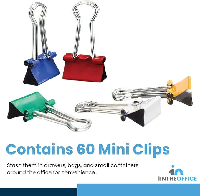 1InTheOffice Mini Binder Clips, Paper Clamp, Metal Binder Clips, Document - Image 3