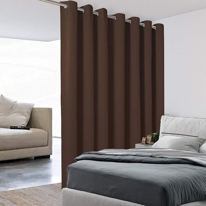 BONZER Room Divider Curtain Screen Partitions Total Privacy Wall Grommet Wide Blackout Curtains for Living Room, 96L x 108W Inch (8L x 9W ft), 1 Panel, Chocolate-DeskLoop Office