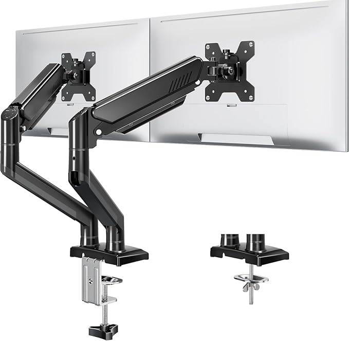 Dual Monitor Stand fits up to 32 inch, 4.4-22 lbs Computer Screens, Dual Monitor Desk Mount Height Adjustable, Monitor Arms for 2 Monitors, Home Office VESA Mounts with Gas Spring, Freelift Black-DeskLoop Office