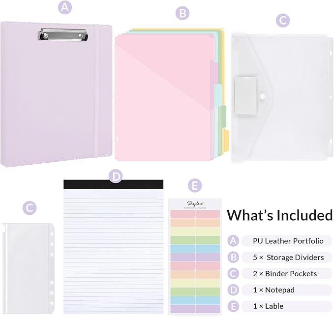 SKYDUE 3 Ring Binder with Clipboard 1 Inch, 13.2" × 10.2" PU Clipboard Binder - Image 2