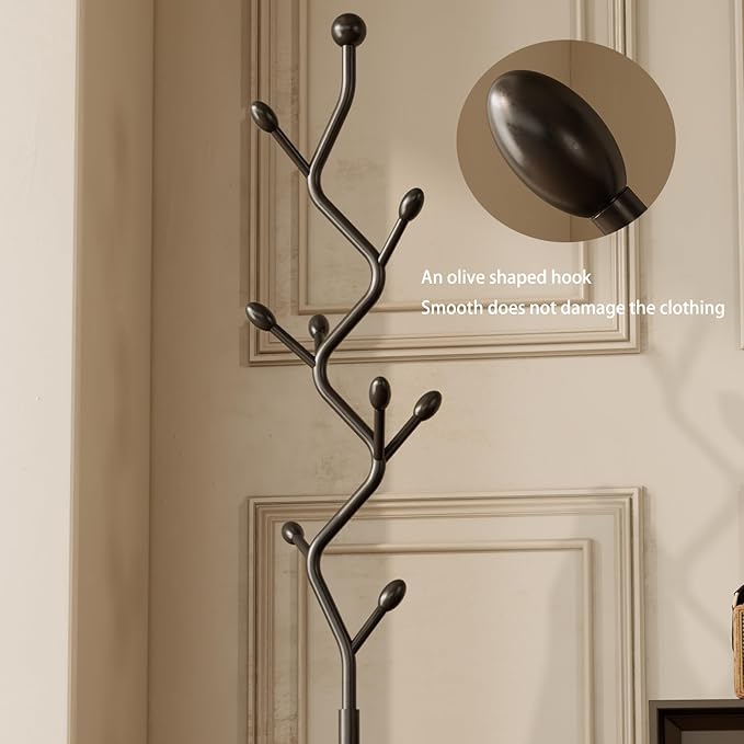 Tree-shaped coat rack stand,Metal coat tree with 8 Hooks and sturdy cast iron base,Heavy Duty coat rack freestanding coat hanger stand for Clothes Hats Scarfs Purses (black)-DeskLoop Office