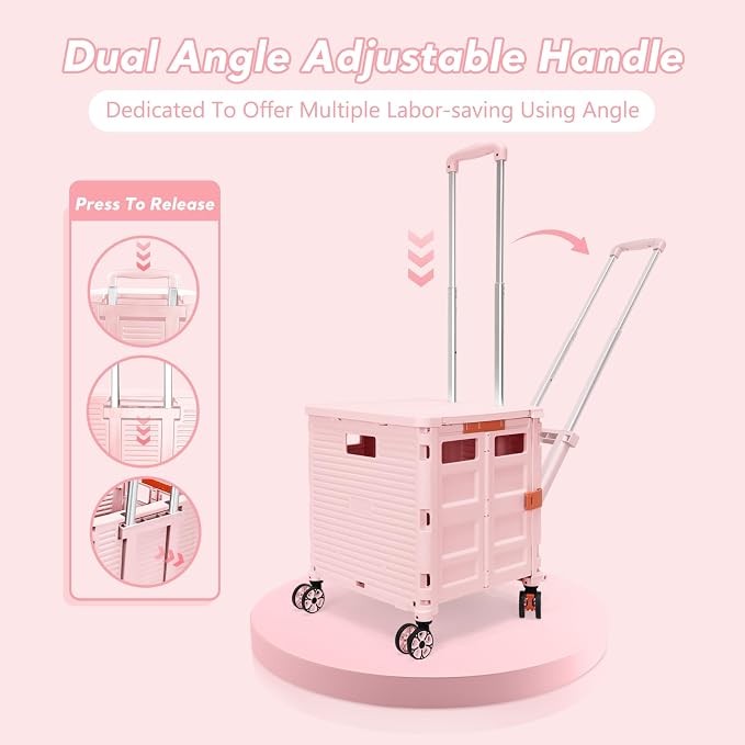 FELICON SELORSS Folding Utility Cart Portable Rolling Crate Handcart-Pink | - Image 2