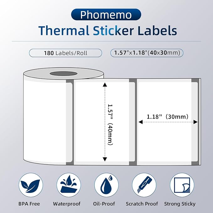 Phomemo Transparent Thermal Label Paper, 1.57"x1.18", 230 Labels/Roll - Image 2
