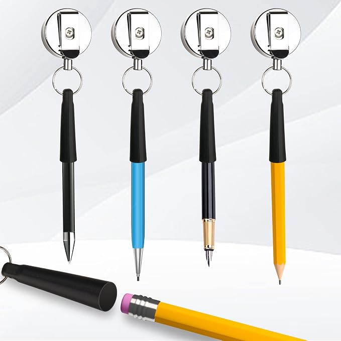 4 Pieces Heavy Duty Retractable Pull Pen Pencil Holder, Ideal Grip - Image 2