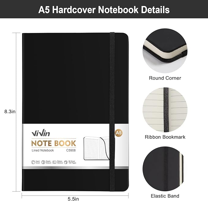 ViVin Lined Journal Notebooks for Professional Office Work, 192 Pages, Medium - Image 2