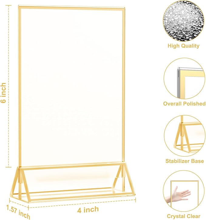 EHWINE 20 Pack Acrylic Sign Holder 4 x 6, Double Sided Gold Picture Frame Stand - Image 5