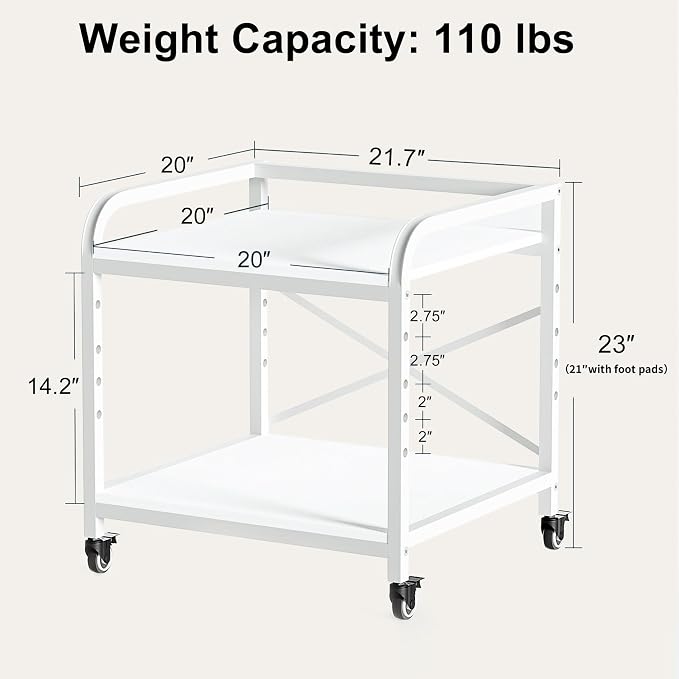 Vokumba 20 Inches Large White Printer Stand, 2-Tier Under Desk Printer Table - Image 4