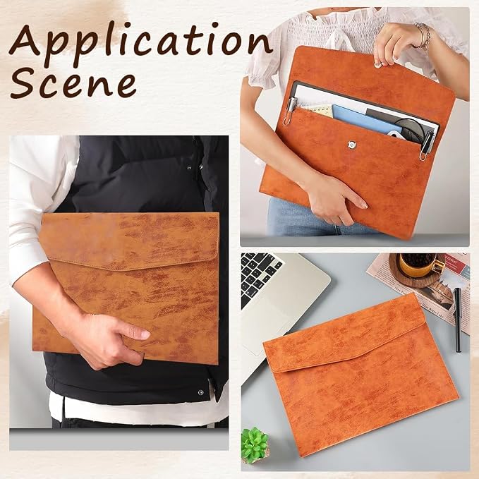 Waterproof A4 PU Leather Envelope File Holder Brown Thin Document Folder - Image 5