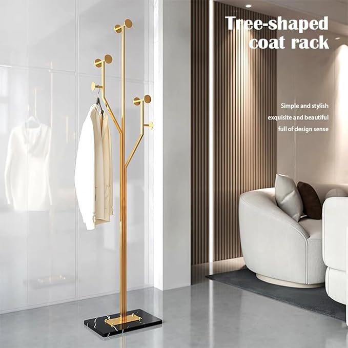 Gold Coat rack,Sturdy coat tree freestanding heavy duty with Marble Base,Metal standing coat rack for Bedroom,Entrance,Modern coat hanger stand for Coats,Hats,Bags(gold)-DeskLoop Office